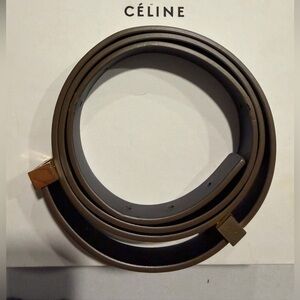 Old Celine Plain Ash Brown Leather Belt With Gold Hardware L